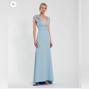 Blue Sleeveless V Neck Bow Detail Mermaid Gown